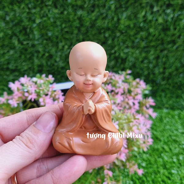 Bộ 04 chú tiểu áo nâu size nhí 7cm